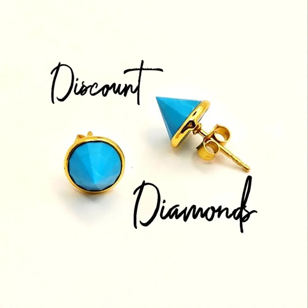 Turquoise Cone Shaped Post Earrings 18k Gold on 925 Sterling Silver